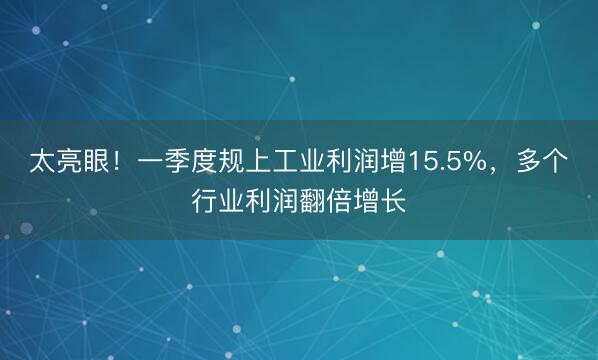 太亮眼！一季度规上工业利润增15.5%，多个行业利润翻倍增长