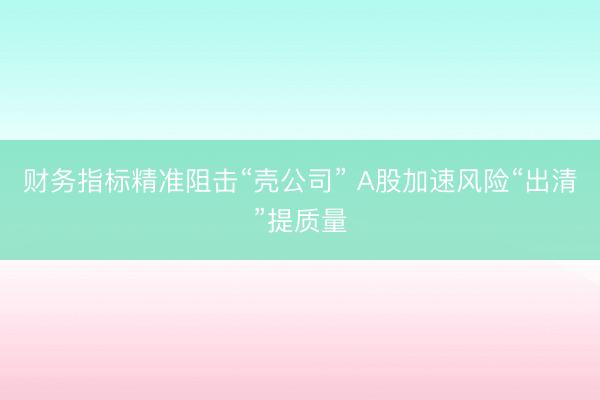 财务指标精准阻击“壳公司” A股加速风险“出清”提质量
