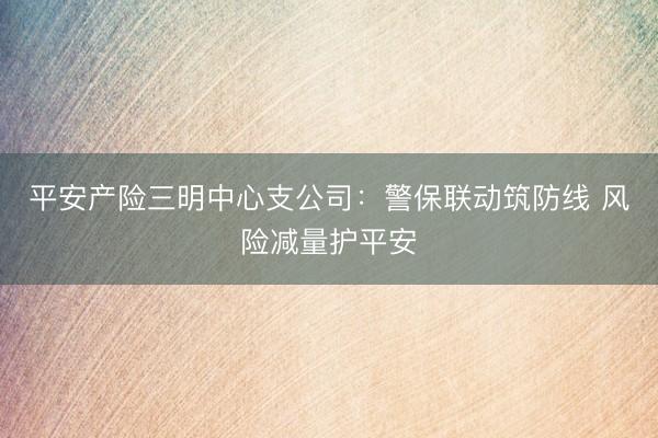 平安产险三明中心支公司：警保联动筑防线 风险减量护平安