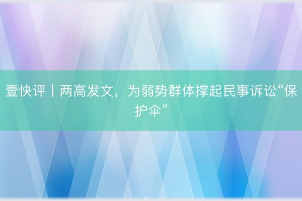 壹快评丨两高发文，为弱势群体撑起民事诉讼“保护伞”