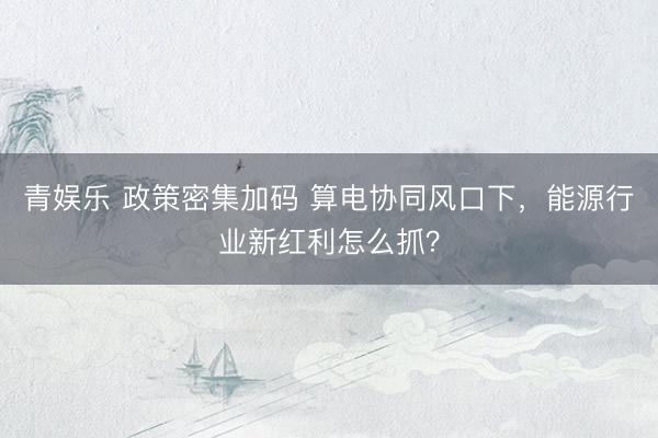 青娱乐 政策密集加码 算电协同风口下，能源行业新红利怎么抓？