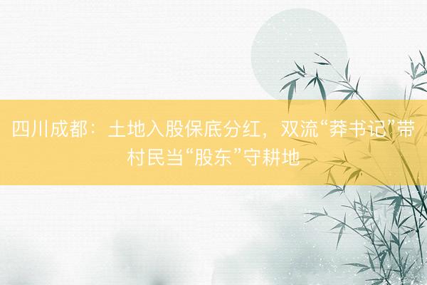 四川成都：土地入股保底分红，双流“莽书记”带村民当“股东”守耕地