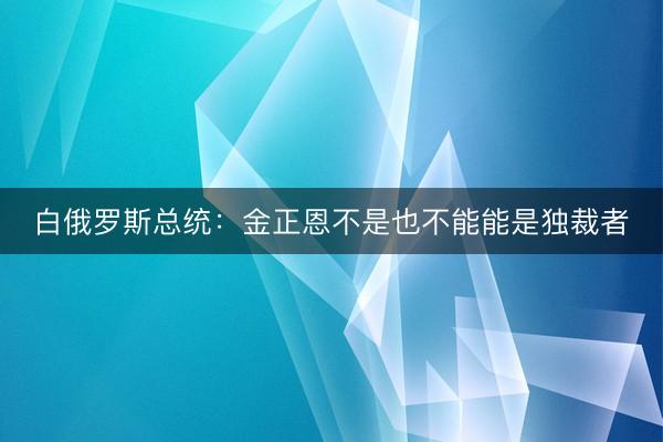 白俄罗斯总统：金正恩不是也不能能是独裁者