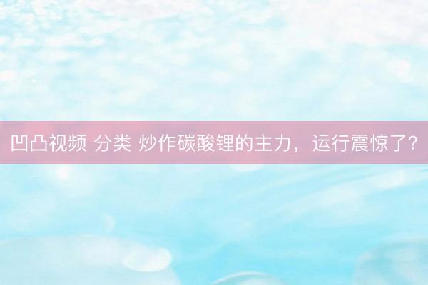 凹凸视频 分类 炒作碳酸锂的主力，运行震惊了？